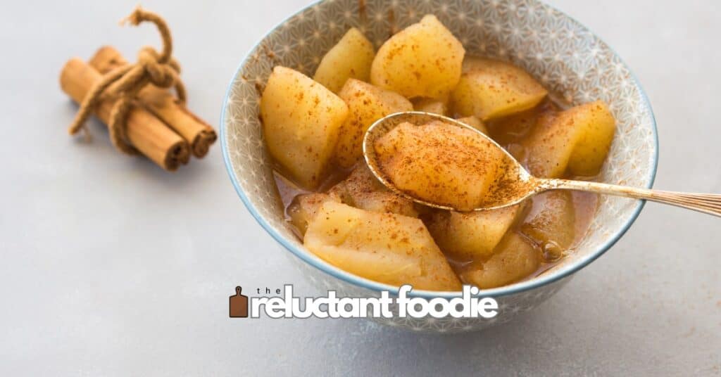 apple pie topping recipe in bowl with spoon