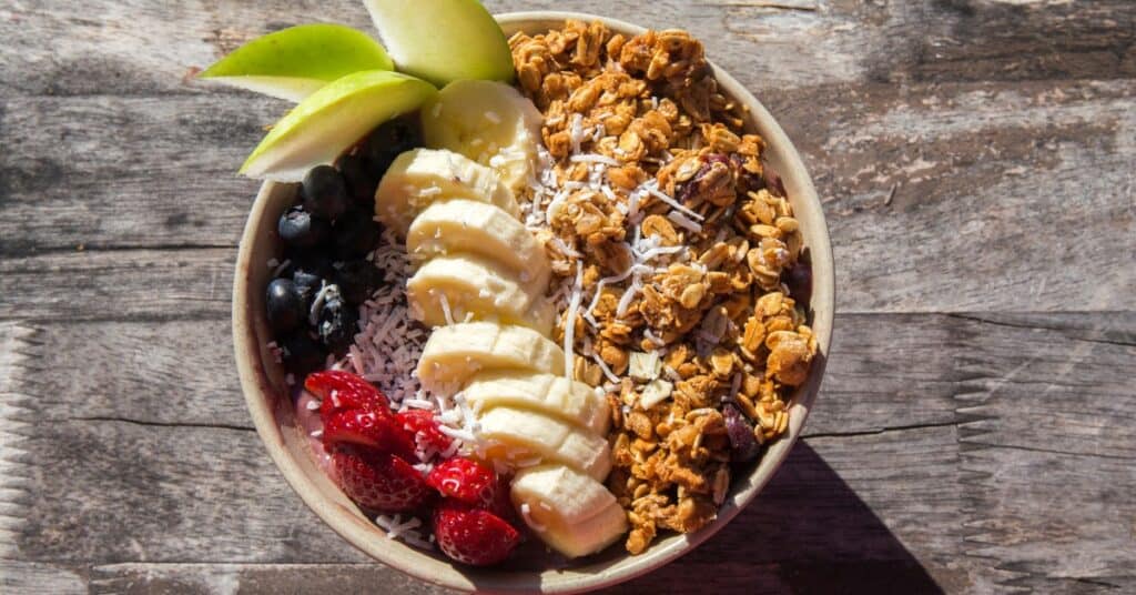 fruit and granola in bowl