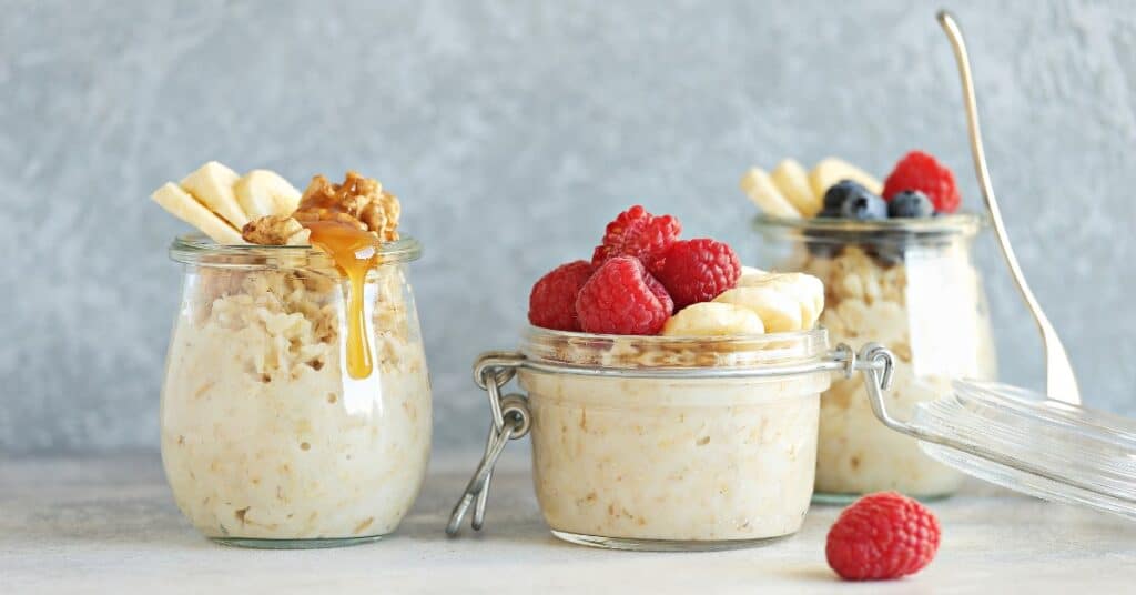 three different types of overnight oats on counter