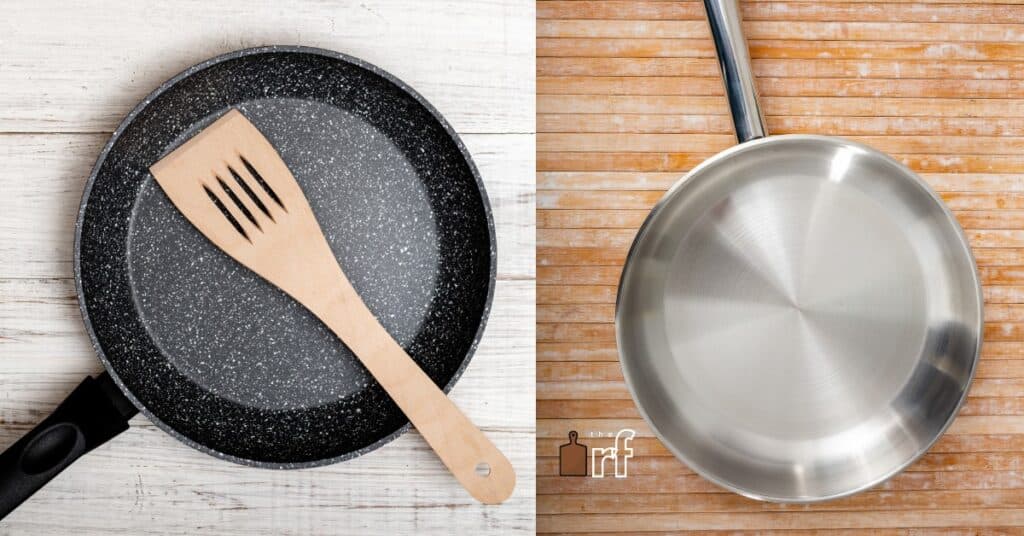 ceramic pan and stainless steel pan side by side