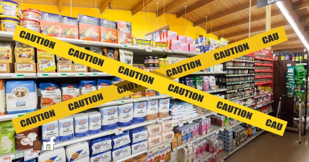 grocery store aisle with caution tape
